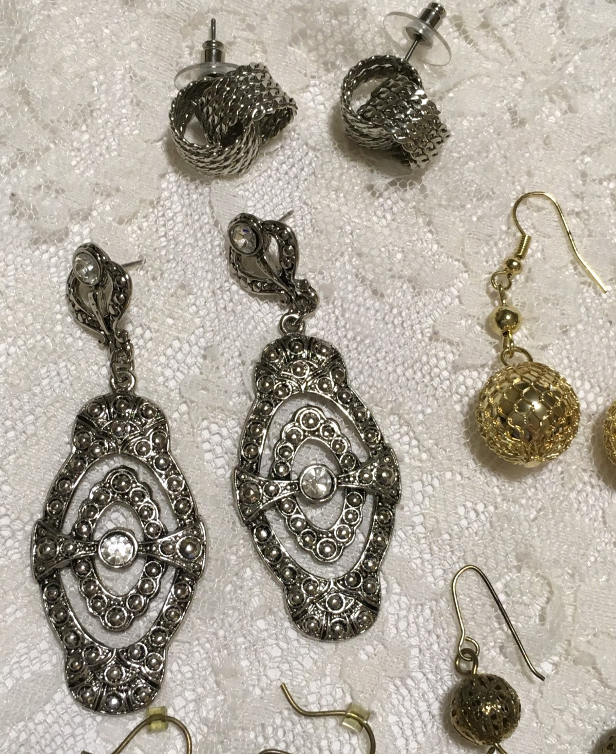 Vintage Dangle Earrings Lot Silver Gold Tone 5 Pairs Retro Chain Bead Hook Clasp