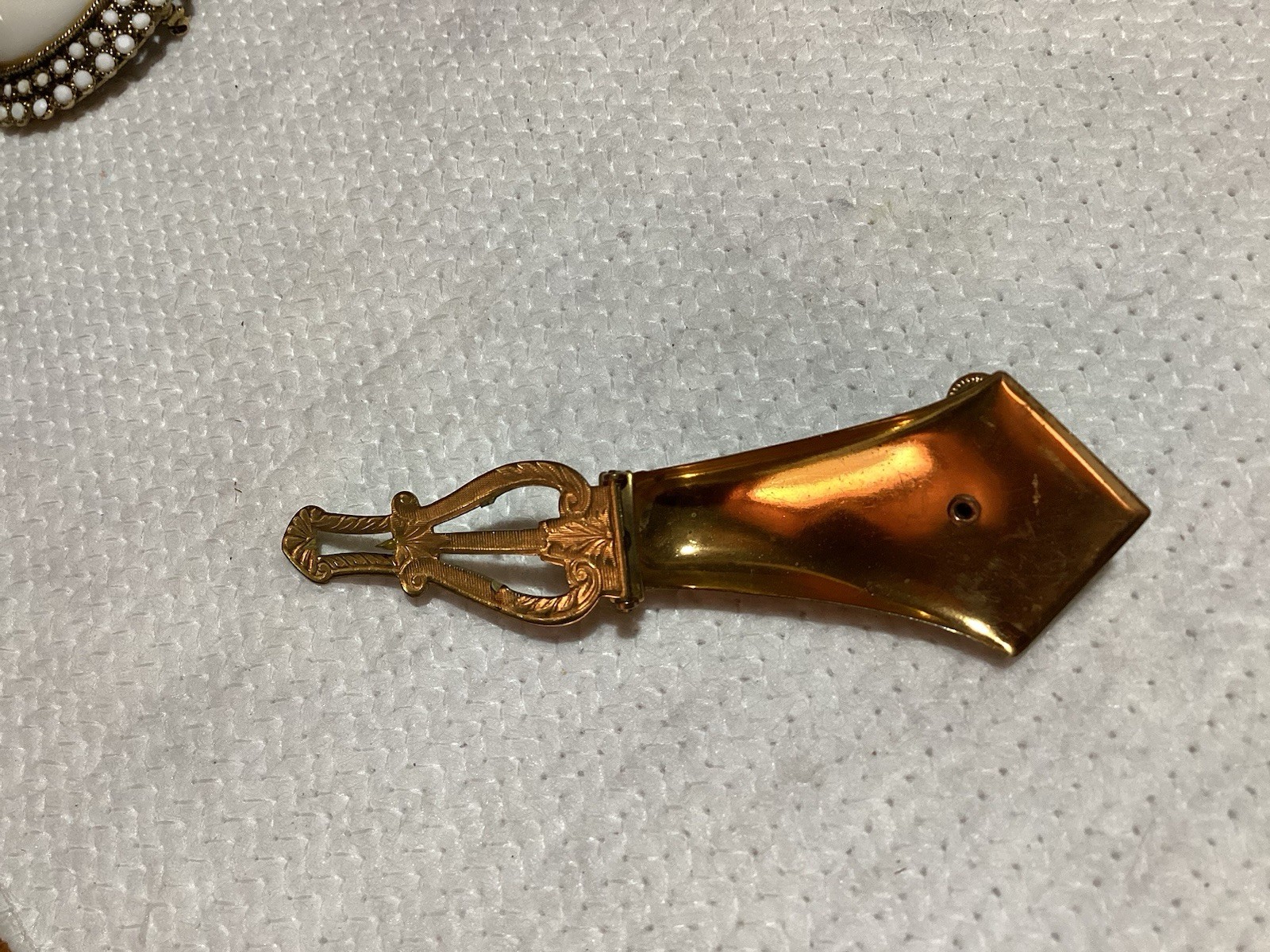 Vintage Gold Tone Fur Dress Clip With Faux Pears And Clear Rhinestones
