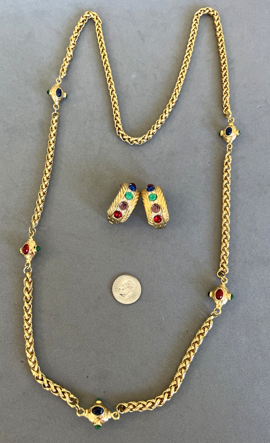 Vintage Unsigned Gripoix Mogul Jewel Cabochon Rhinestone Necklace Earrings Lot