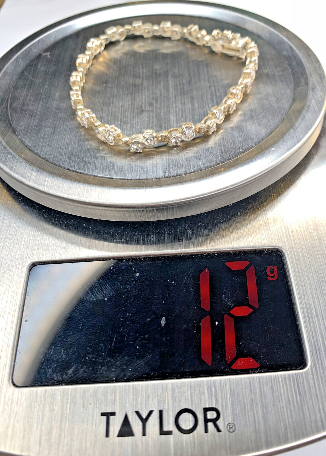 Gorgeous Vintage Sterling 925 Gold Wash Vermeil 35 White CZ Bracelet 7.25in 5mm