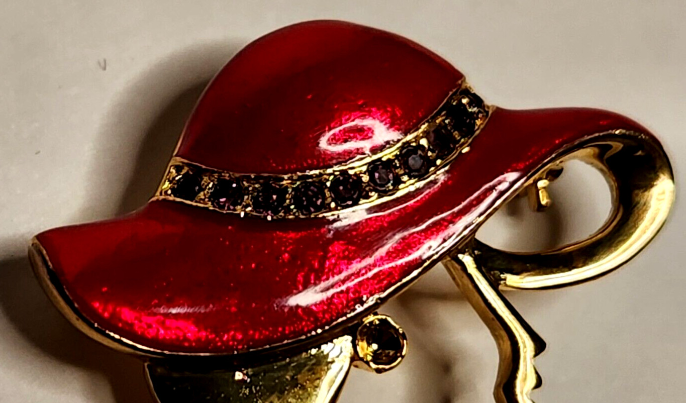 Beautiful Red Hat Lady Brooch Pin