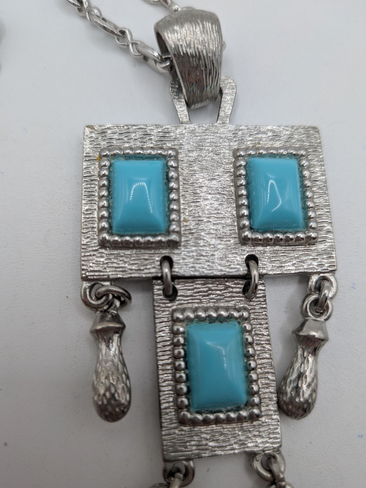 Vintage 1971 SARAH COVENTRY Folklore Silver Tone Simulated Turquoise Pendant