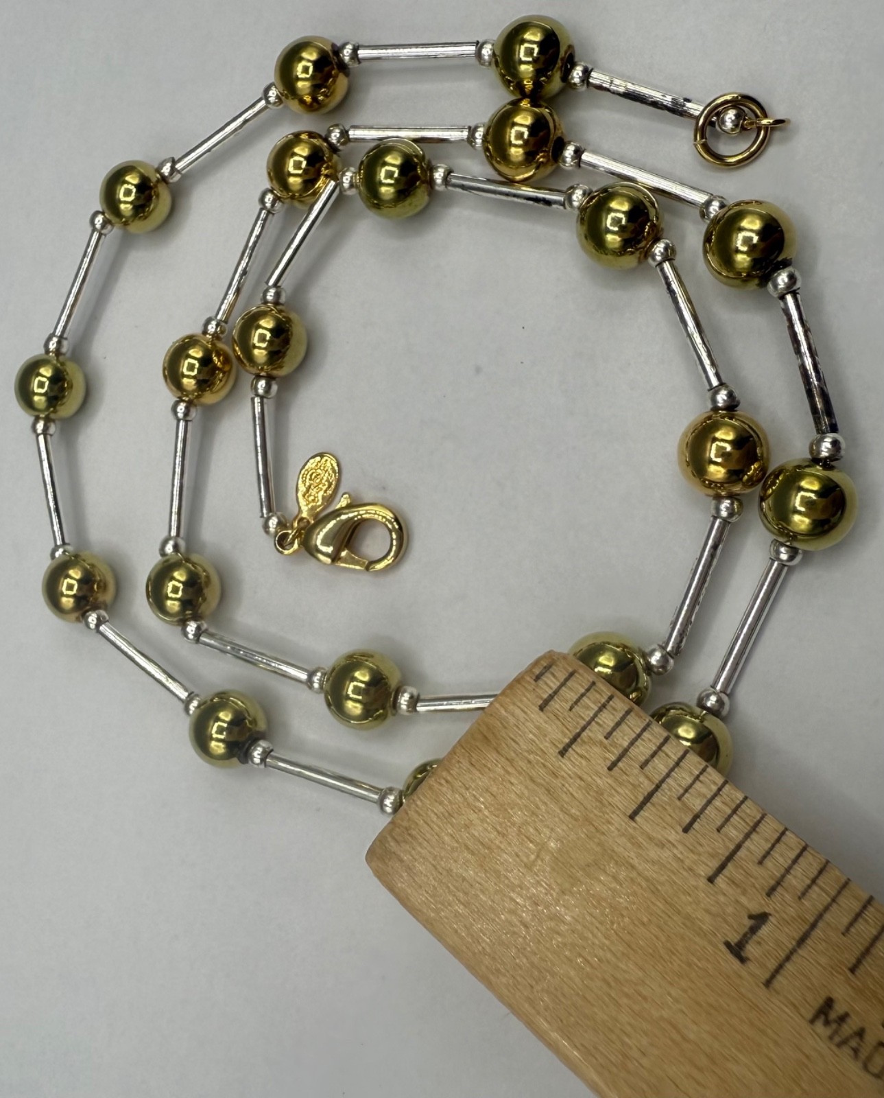 ESTATE VINTAGE GOLD & SILVER PLATED BALL BAR LINK CHAIN SIGNED NECKLACE 17″