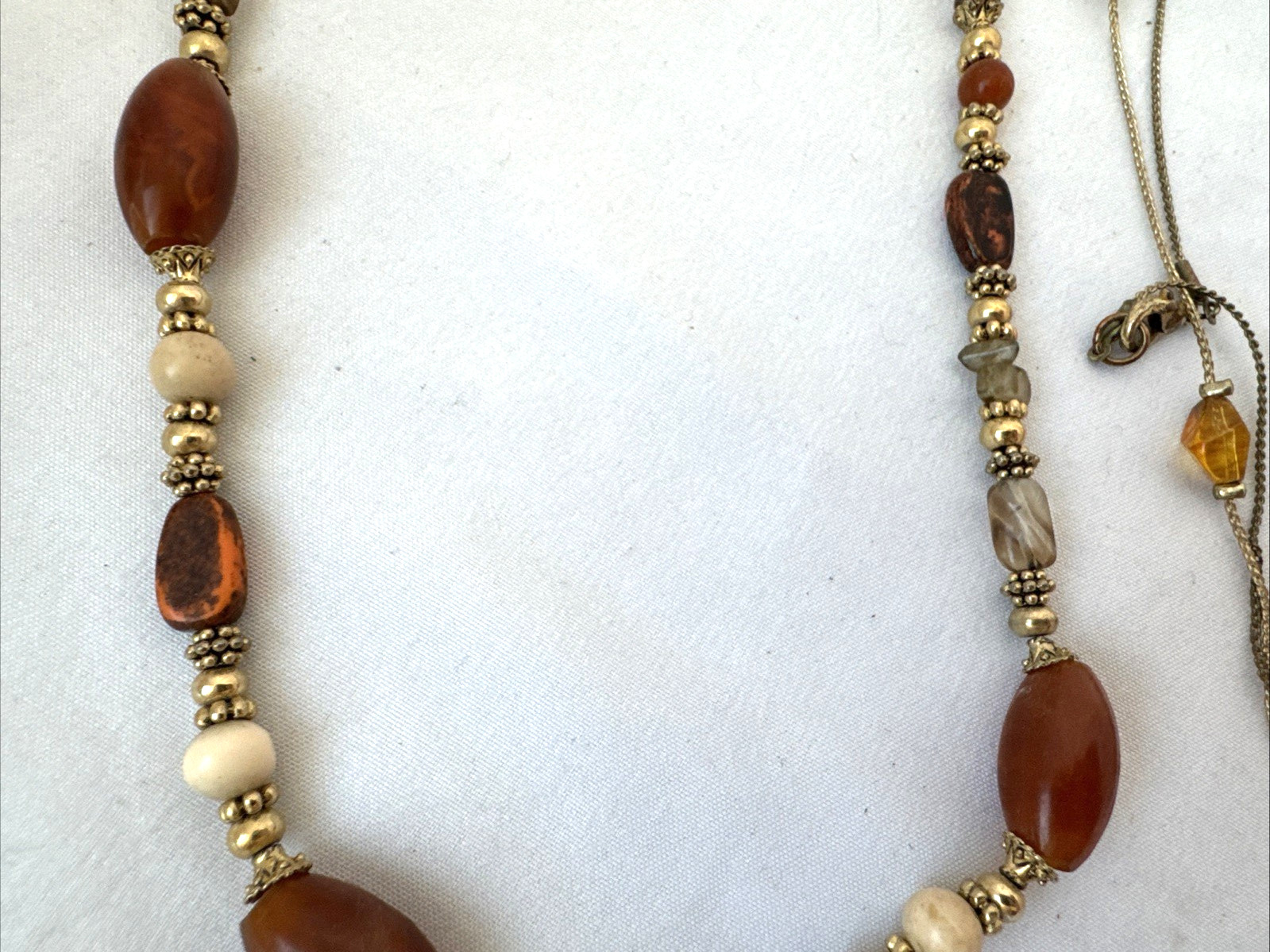 vtg *2 Necklaces Stack* Earthtones GOLD bead chain textured Jewelry Lot-1 signed