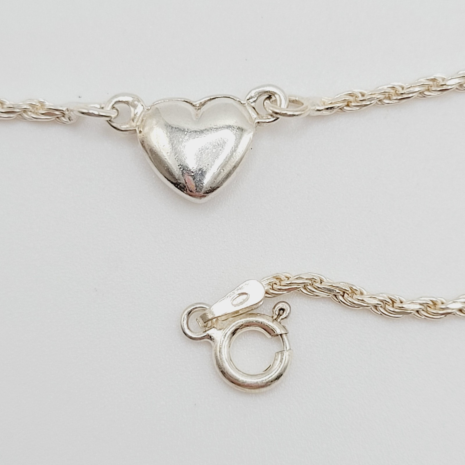 Minimalist Dainty Puffed Heart Station 925 Sterling Rope Chain Bracelet 7.25 in
