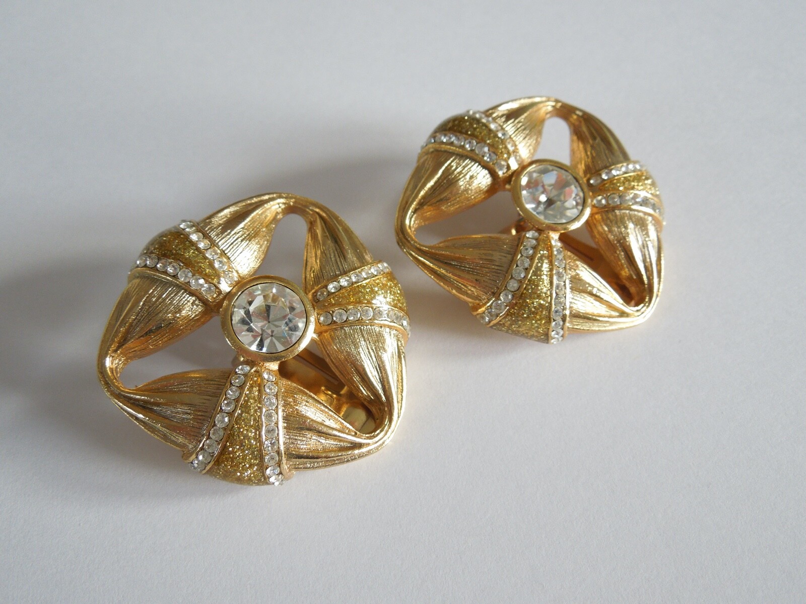 Massive Orena Paris Earrings With Clear Rhinestones 34.7 G / 3.7 X 3.5 Cm