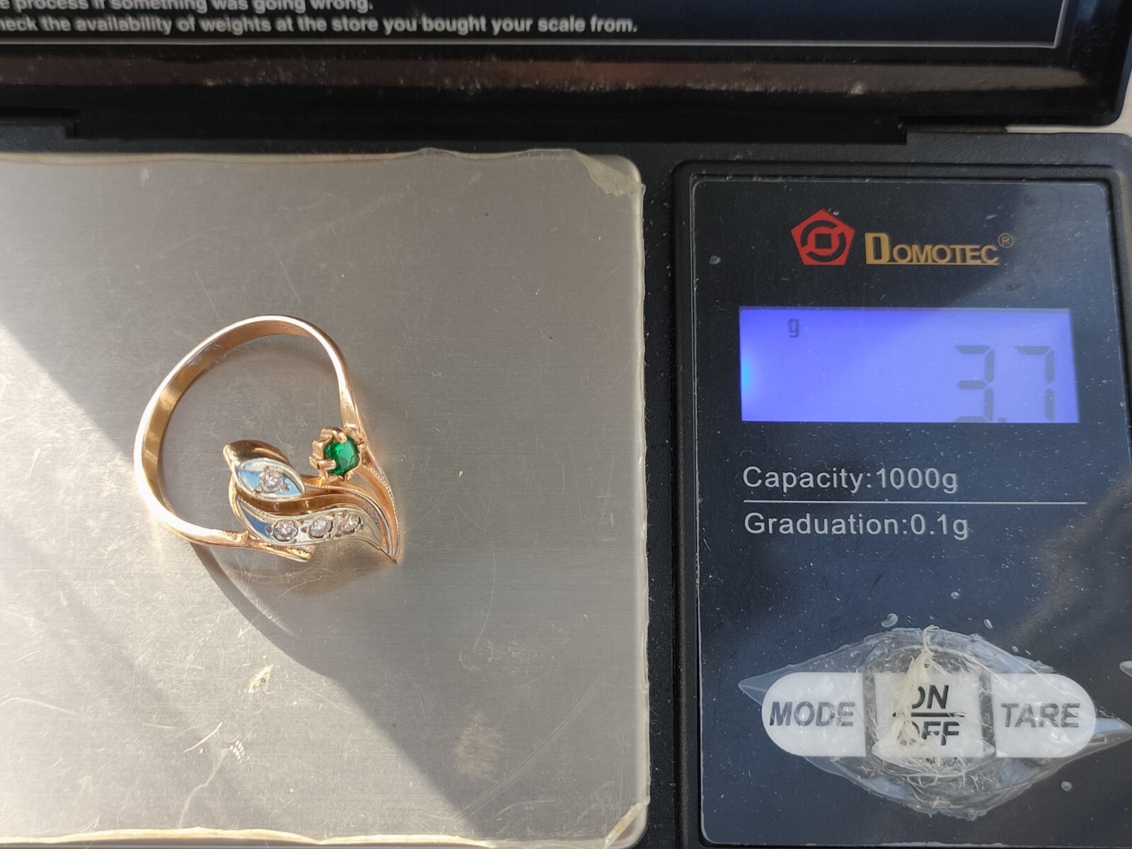 Vintage USSR Gold Ring 14K 585 Solid Rose Gold Emalard Stone