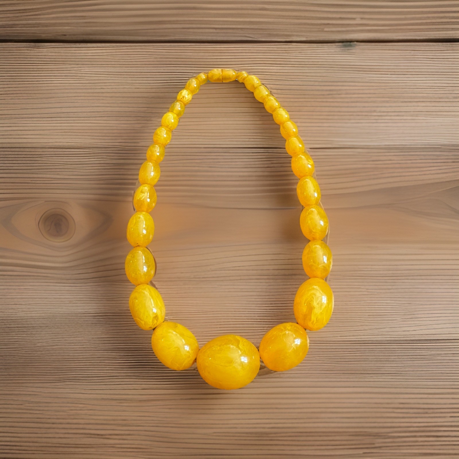 Vintage Style Oval Shape Translucent Egg Yolk Amber Resin Beads Necklace 106gr