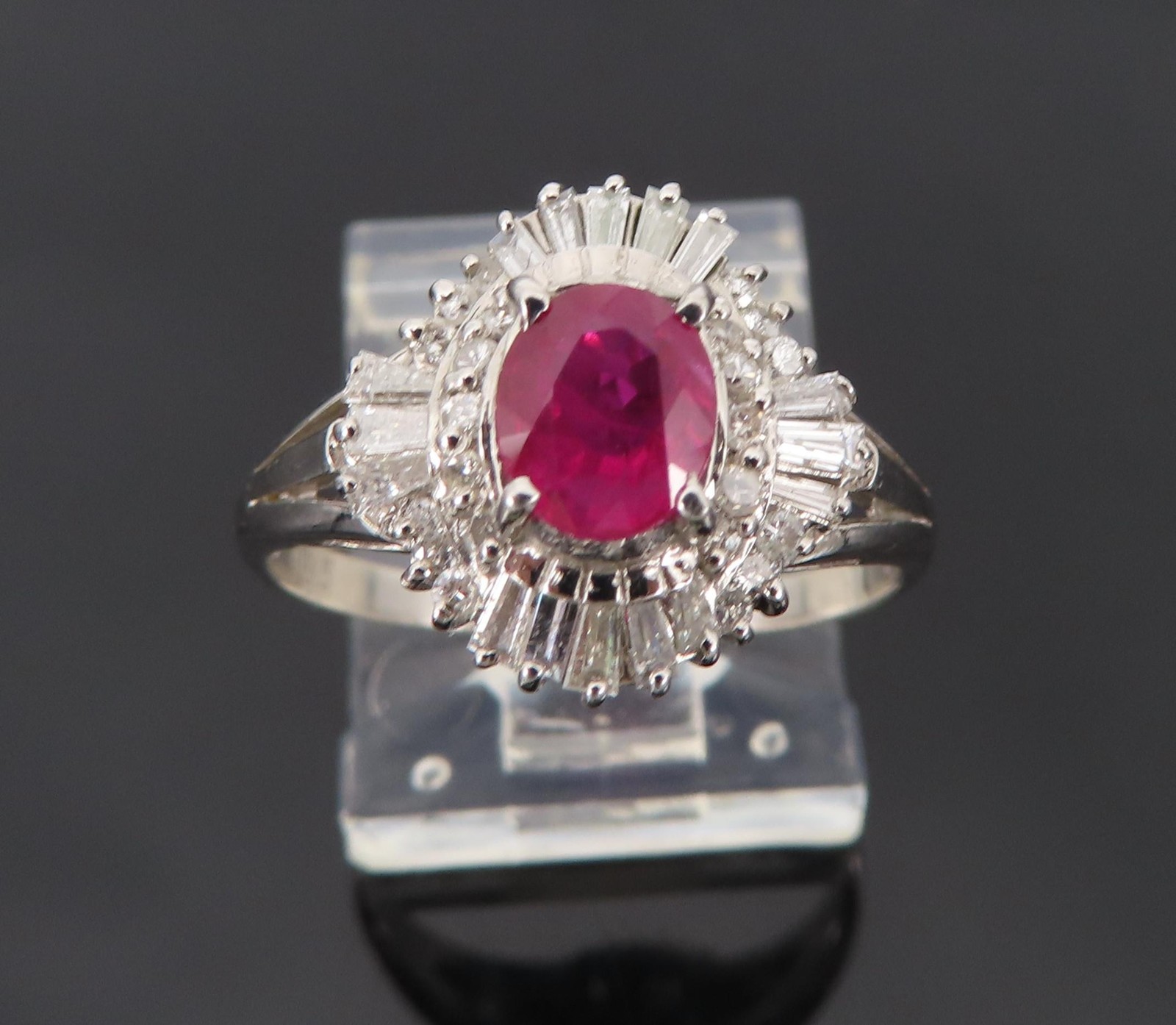 Fine 0.77ct Intense Red Ruby & 0.35ct Diamond Platinum Cocktail Ring Size 6.75