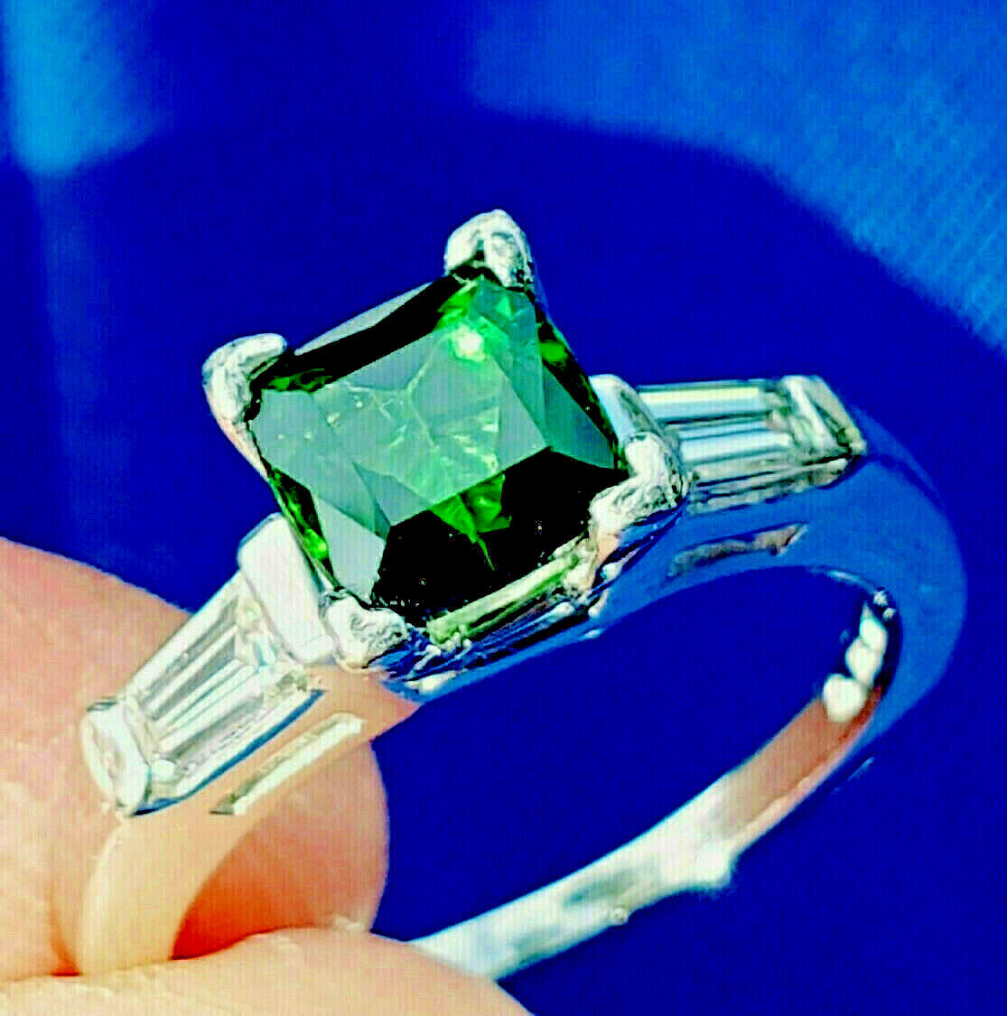 EARTH MINED TOURMALINE DIAMOND Deco Engagement Ring ORIGINAL PLATINUM Solitaire
