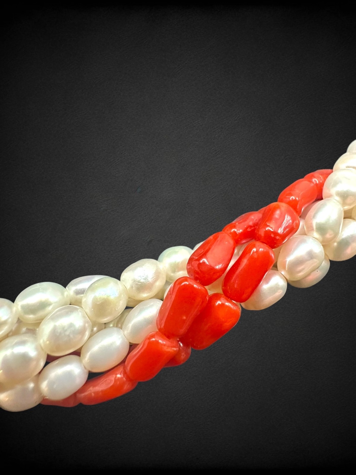 Vintage Real Pearl Bamboo Coral Torsade Necklace Italy Tourist Twist Multistrand