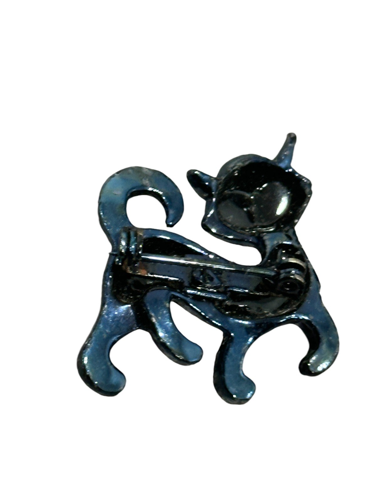 Vintage Iridescent Lusterware Cat Scatter Brooch Pin Red Eyes Oil Slick