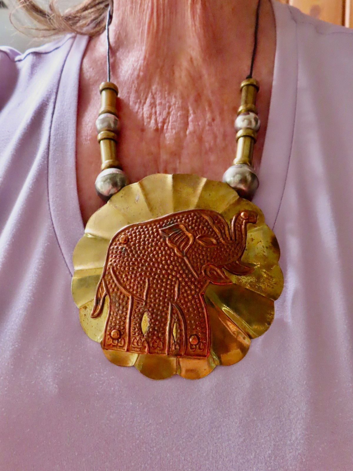 Vintage 1980’s Oversize Brass Elephant Statement Necklace