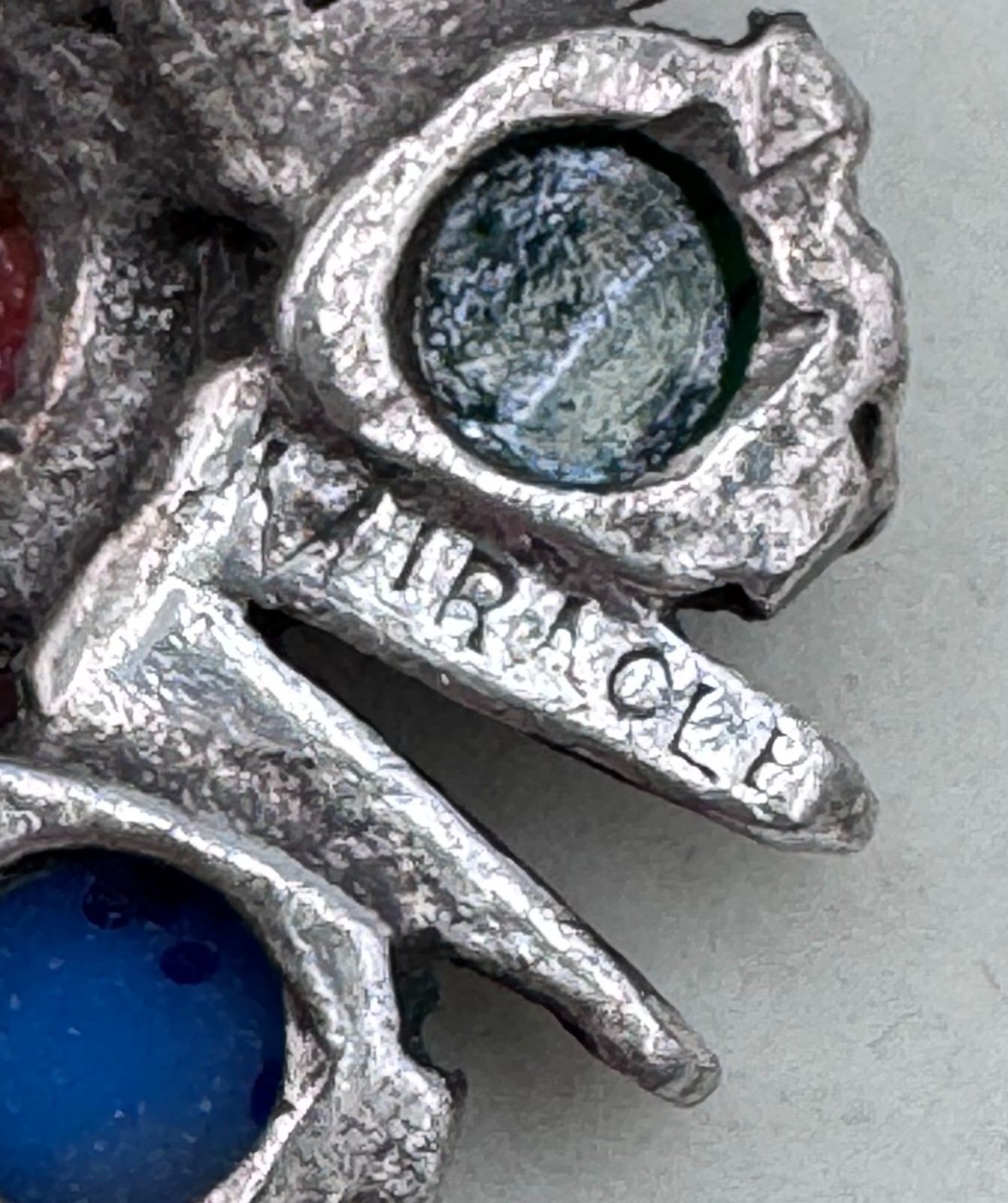 Vintage Miracle Scottish Celtic Pewter Agate Multi-Stone Starburst Brooch Pin