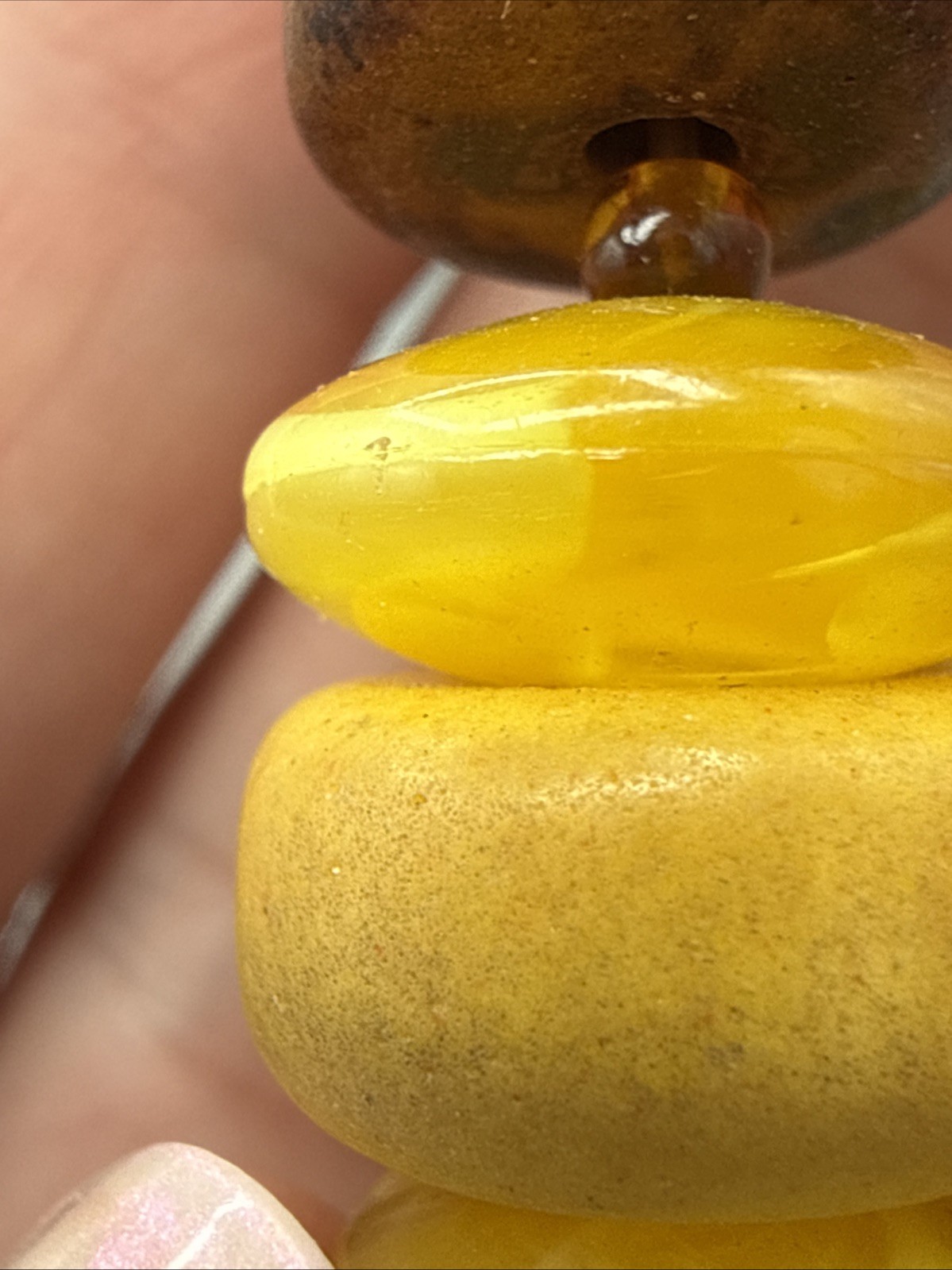 Vintage Yellow Amber Resin Bead Necklace 24”