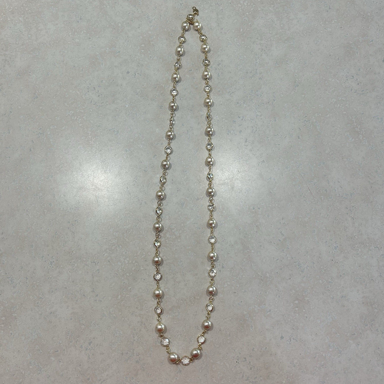 Vintage Austrian Crystal Necklace Bezel Gold Bead Signed 35” USA Made