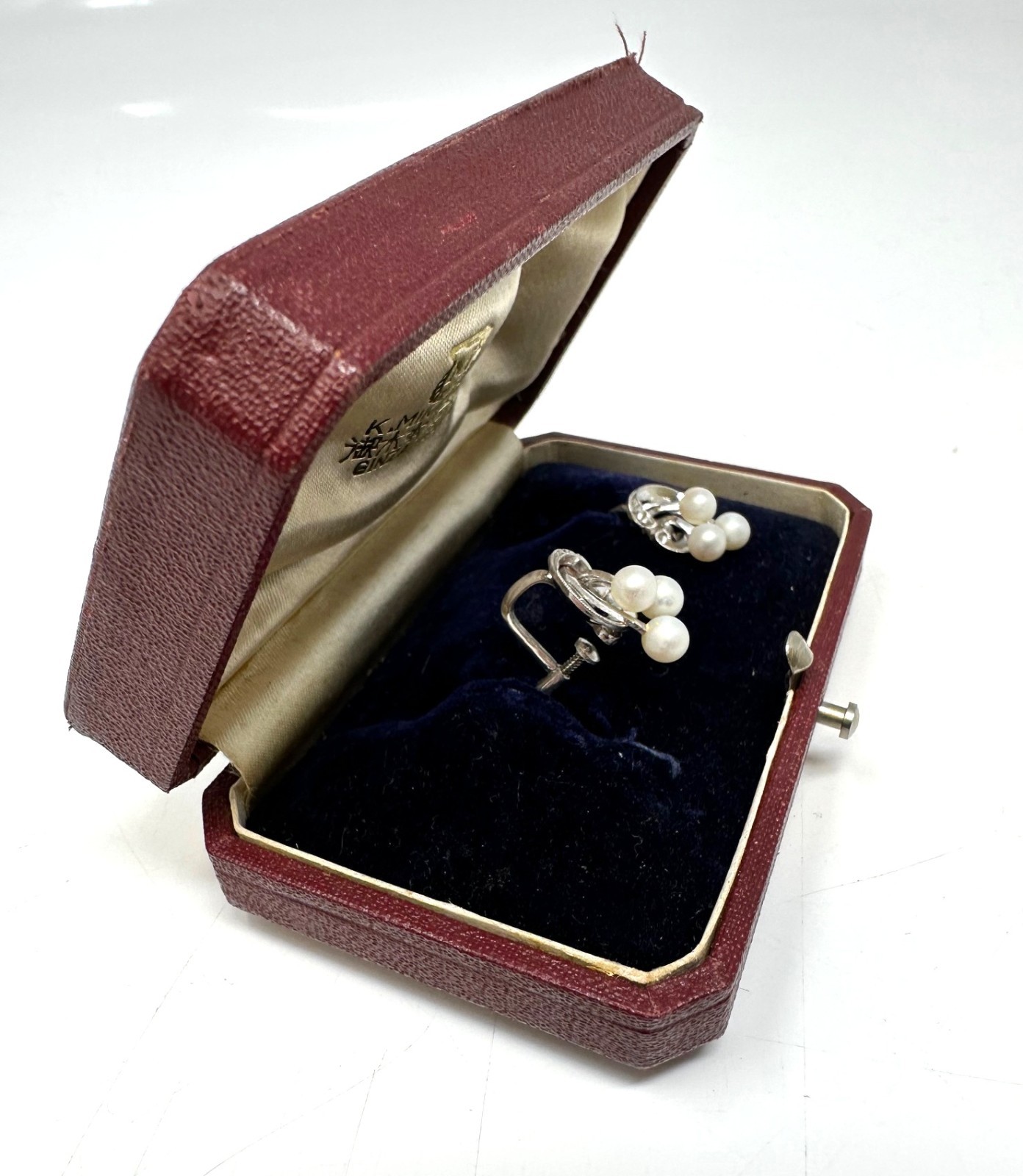 Vintage Mikimoto Pearl Press-On Earrings In Mikimoto Red Box