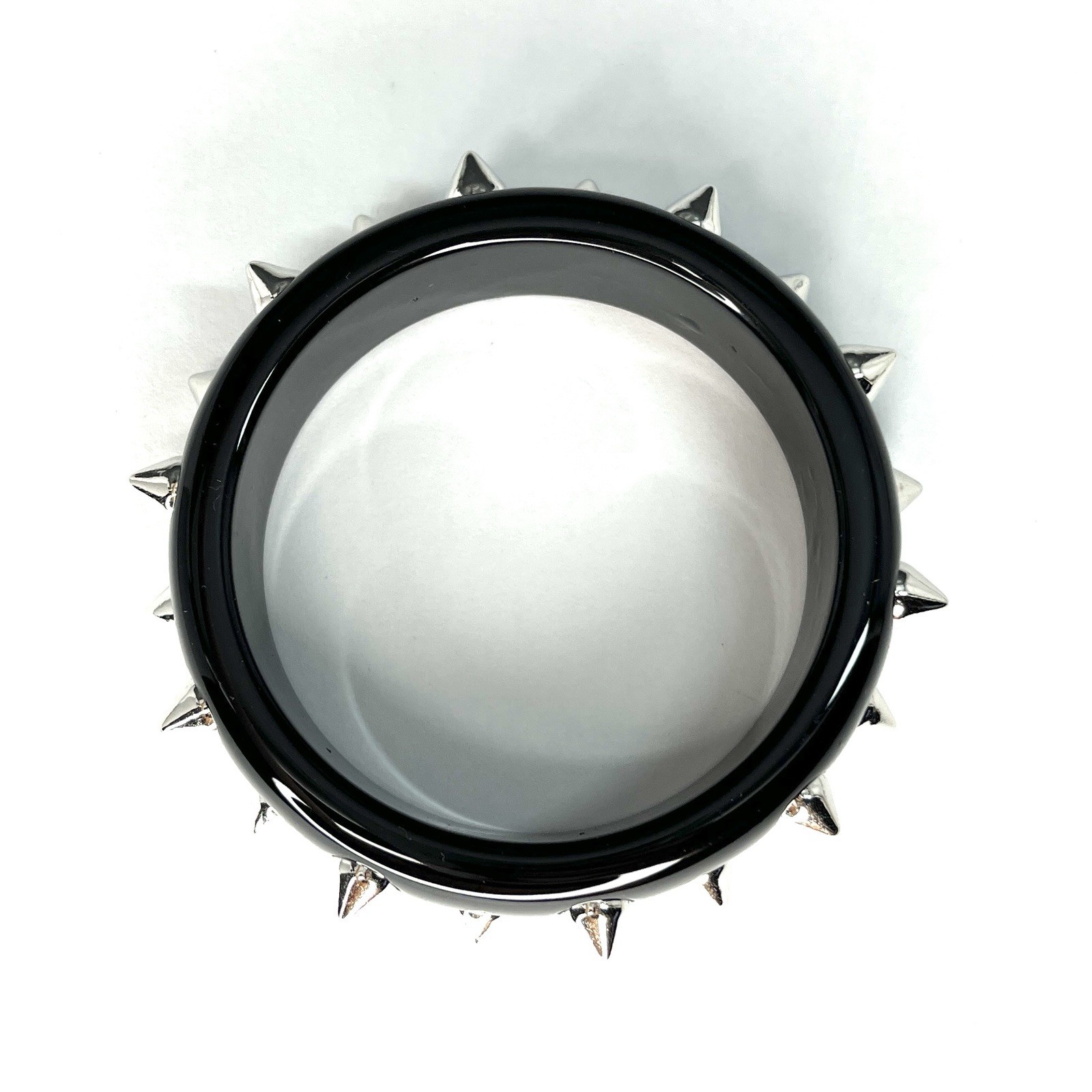 Black Lucite Bangle Bracelet Silver Spikes Punk Rock Biker Studs Retro 7.75”