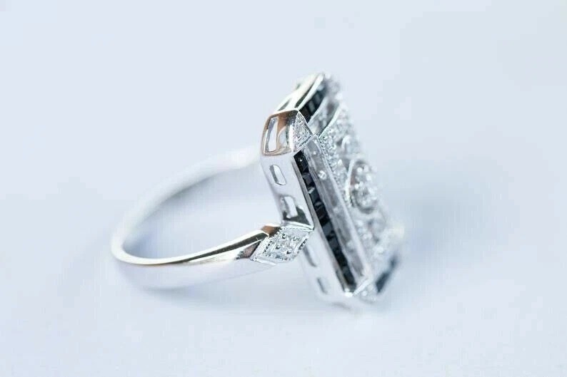 1.80Ct Art Deco Style Lab Created Diamond & Onyx Wedding 14K White Gold FN Ring