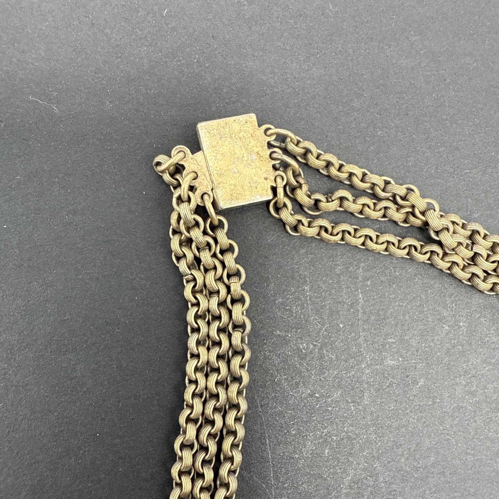 Vintage Knight Sword Shield Festoon Chain Gold Tone Necklace Triangle 15.5” J46