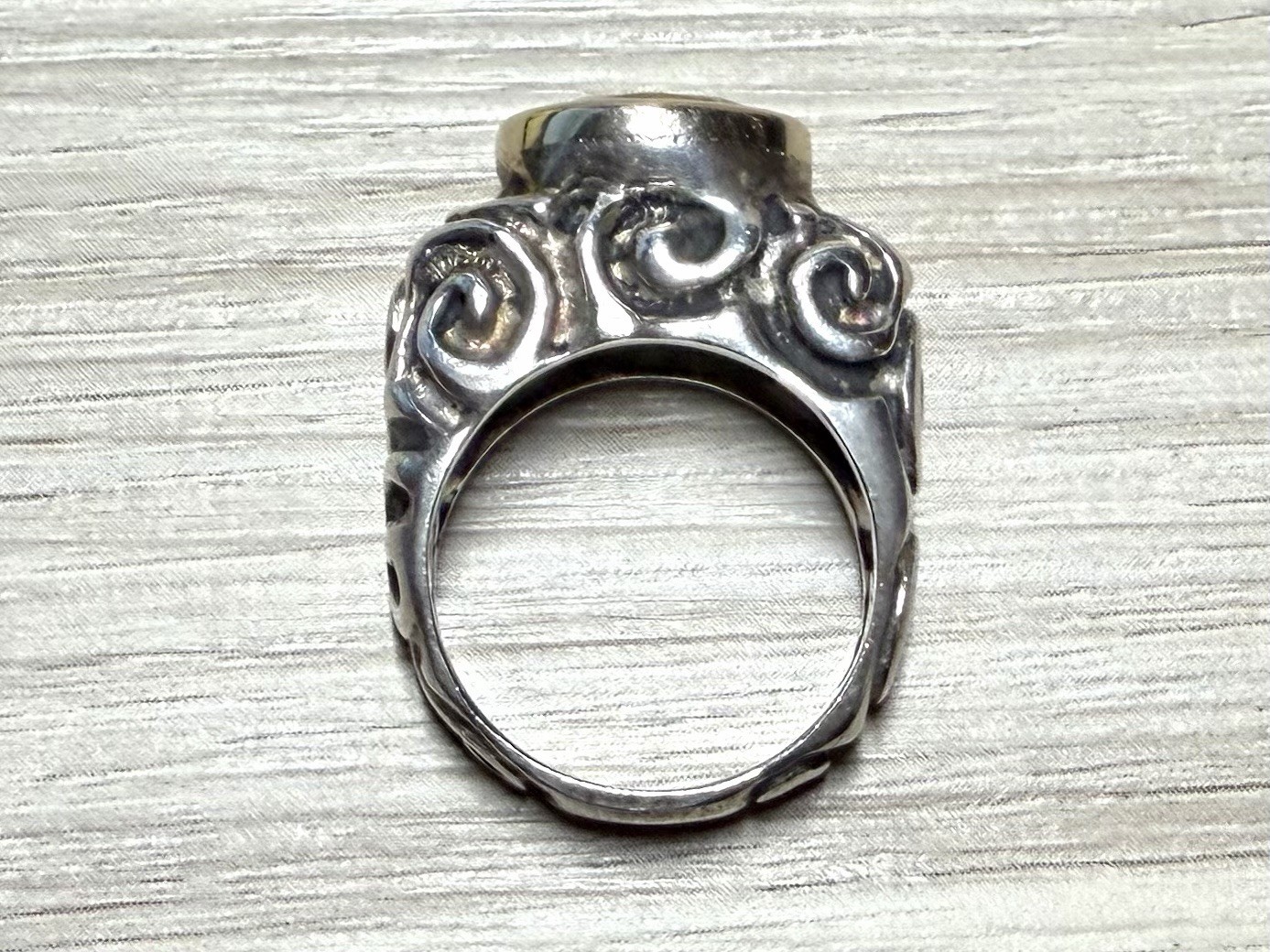 Dian Malouf Sterling Silver & 14K Gold Abstract Swirl Citrine Ring, Size 8