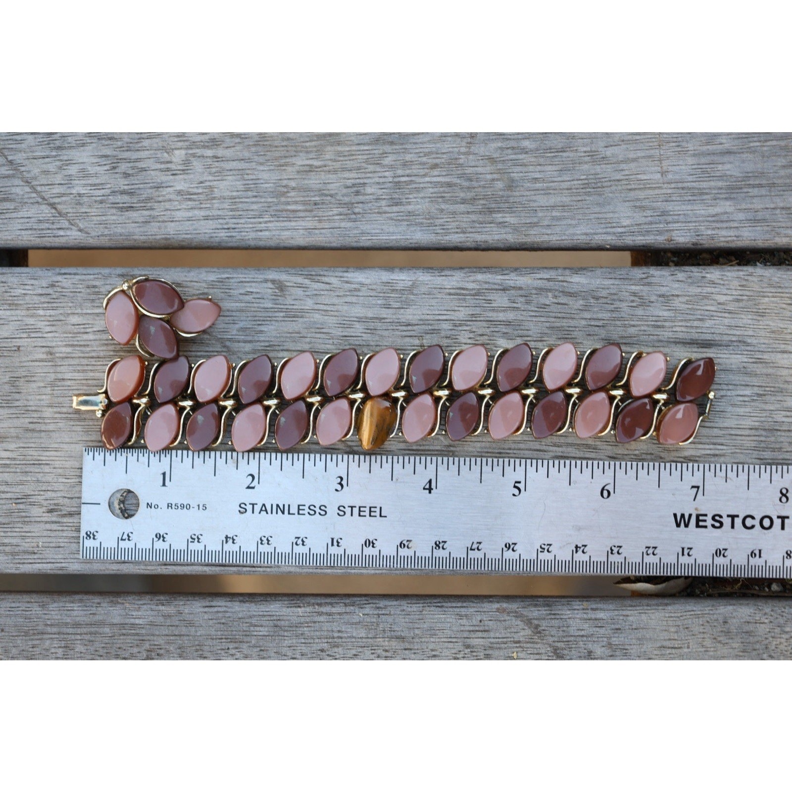 Lisner Thermoset Bracelet Earrings Set Brown Caramel Gold Tone Vintage 1950s