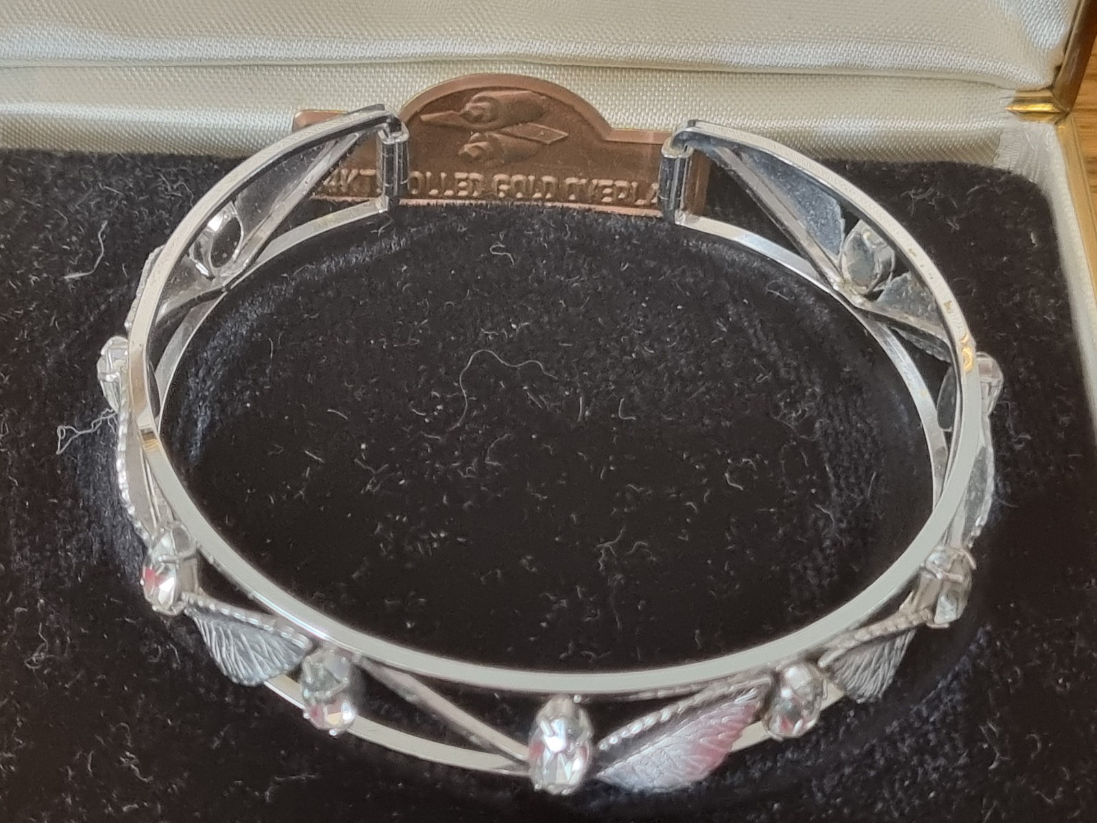 Vintage 14k White Gold Fill Crystal Cuff Bangle Wedding Bride See Video USA made
