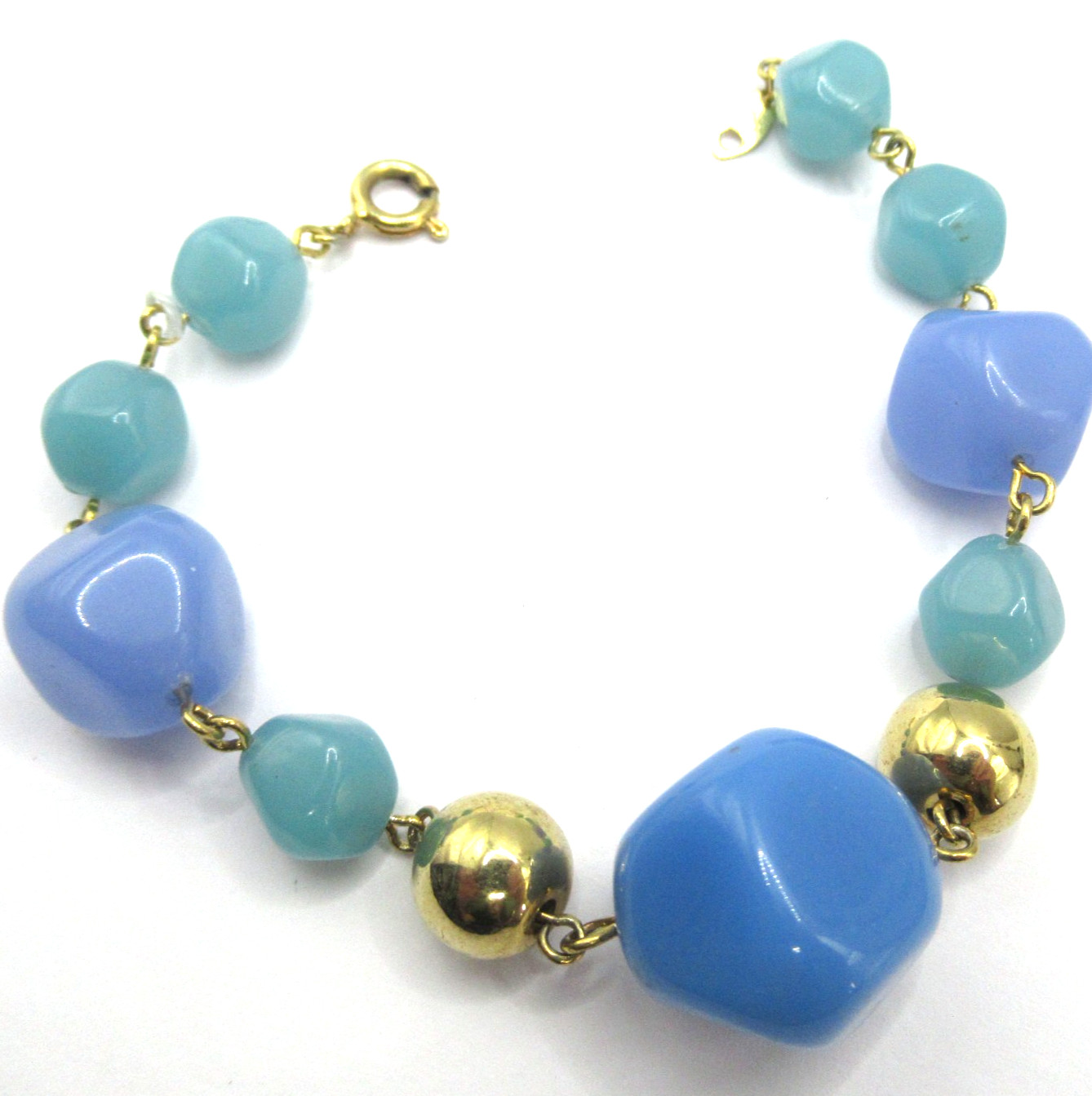 Trifari Chunky Green Blue and Purple Tone Vintage Beaded Plastic Bracelet