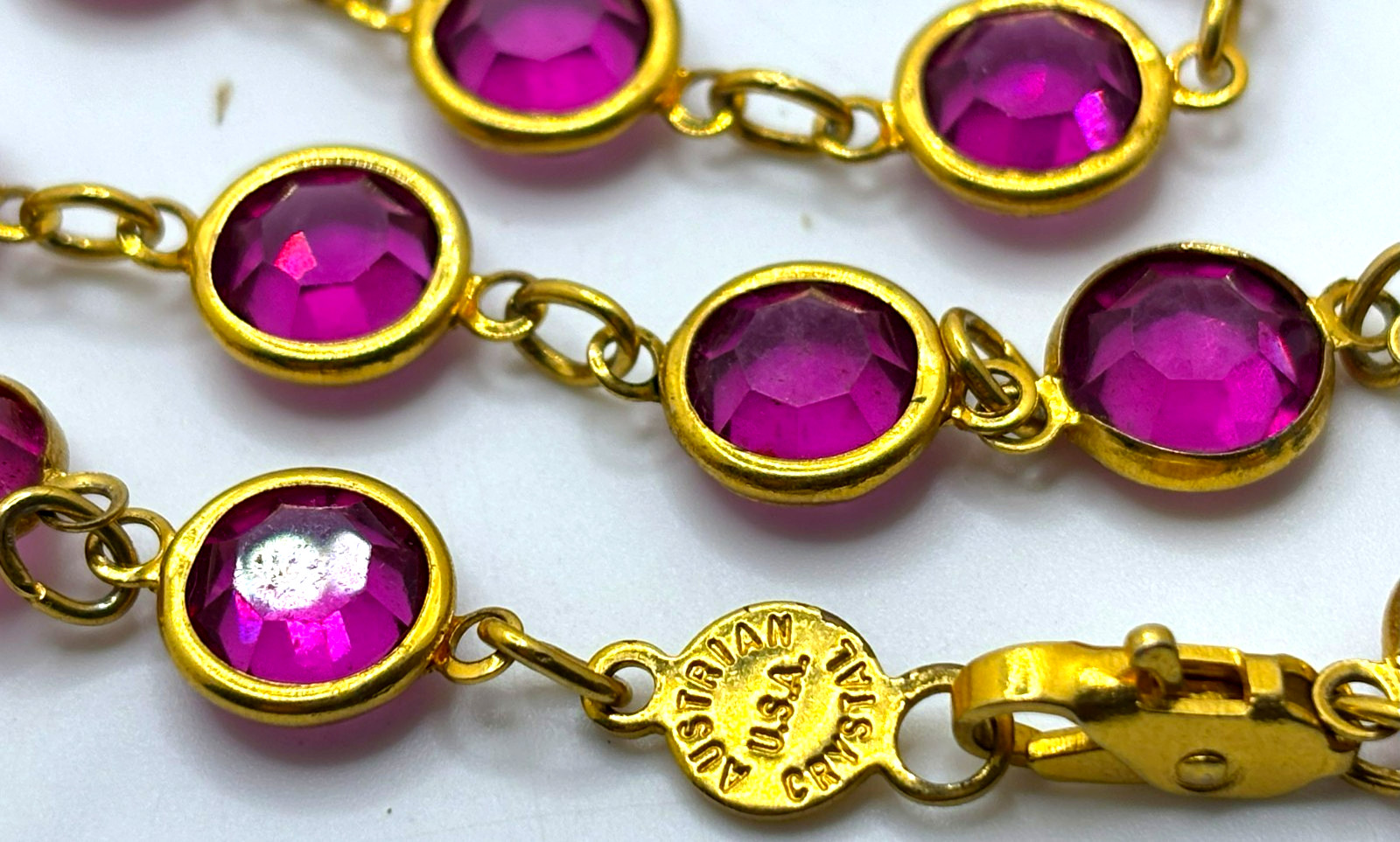 Vintage 1980s LIGHT PLUM Color Faceted Bezel Set AUSTRIAN CRYSTAL 36″ NECKLACE