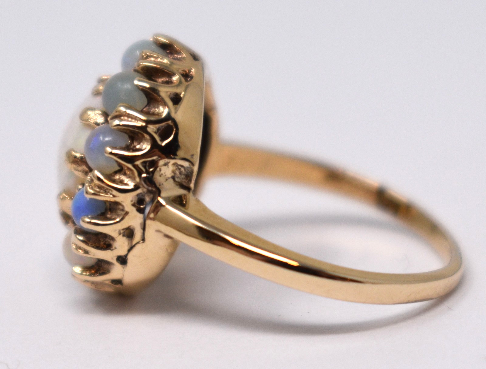 Vintage 10k Solid Yellow Gold Opal Cluster Halo Basket Setting Ring sz. 5.75