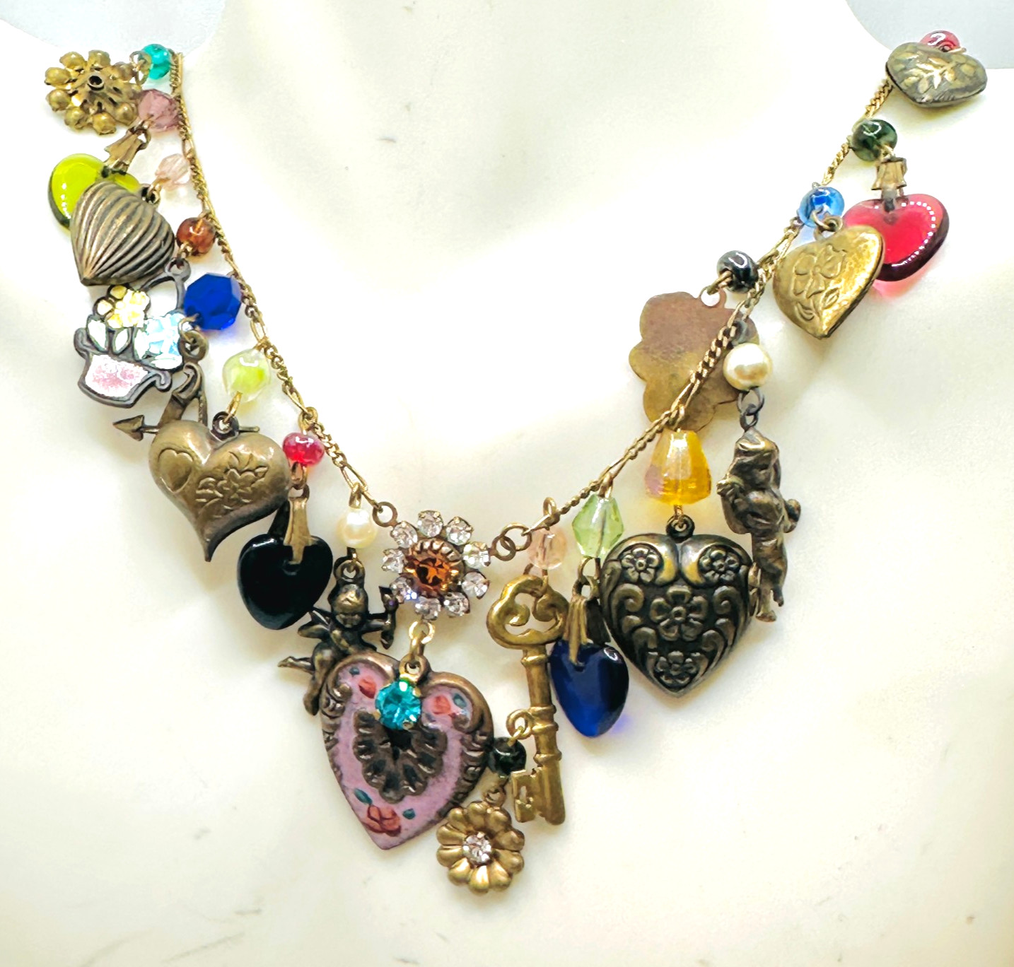 Lot Superb Vtg Glass Works Studio Heart Necklace + Belladonna + Avon Bracelet +