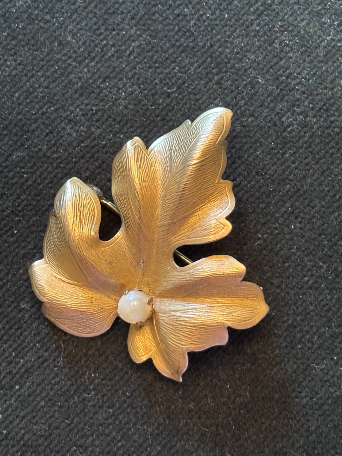 Classic Mid-Century CRCO 12k Gold Filled Leaf w/faux Pearl Pin Brooch