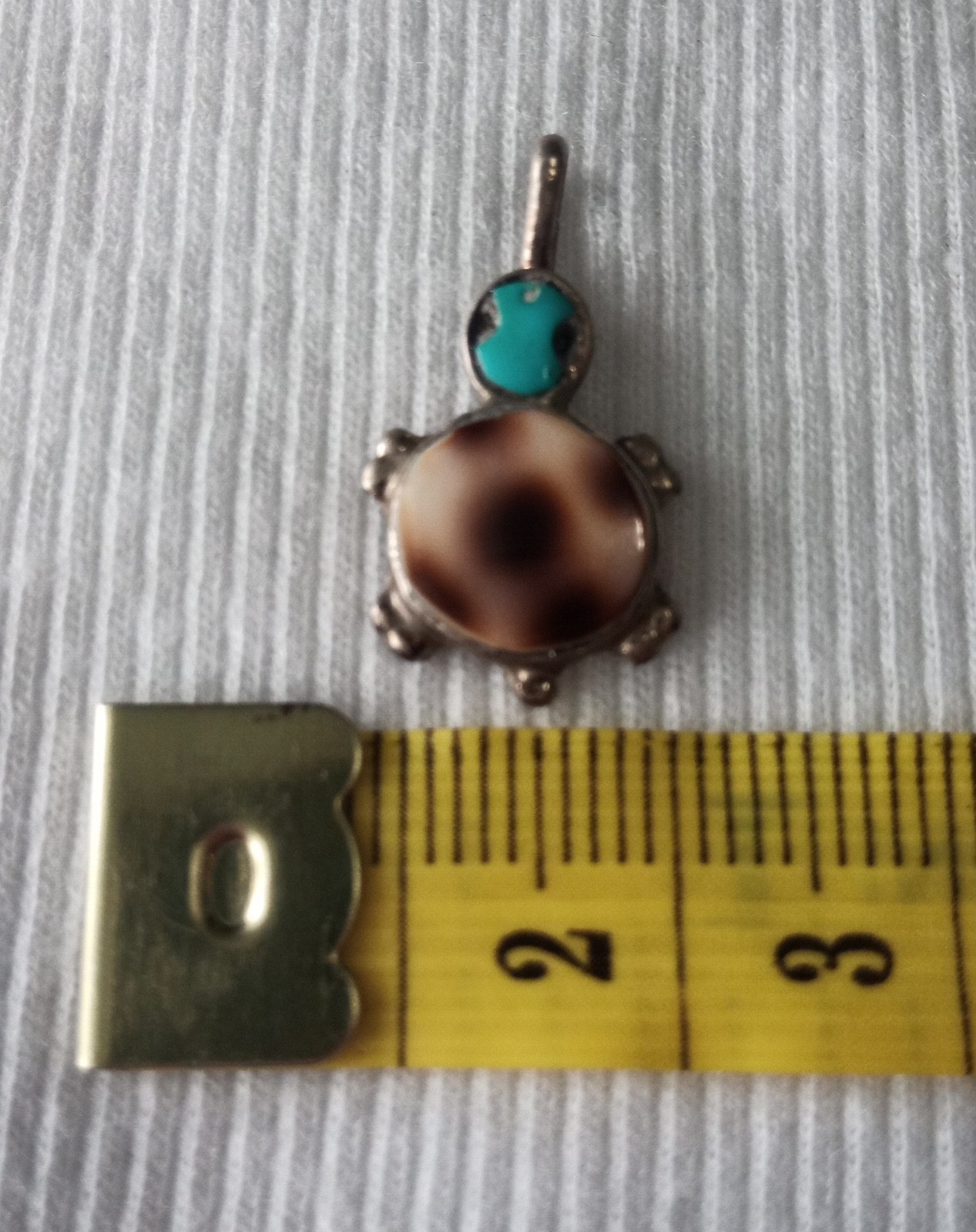 Vintage Turquoise & Cowrie Shell Inlay Turtle Charm Pendant Southwest