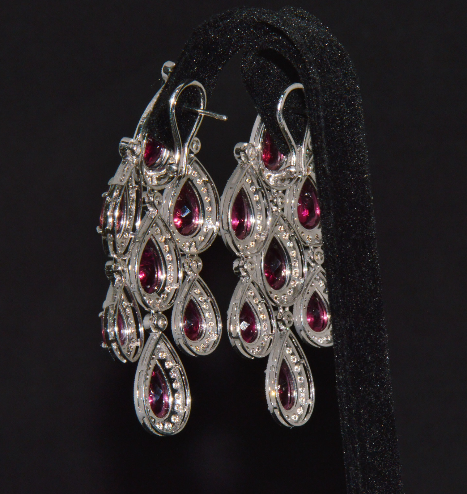 Certified Natural 23.53Cts Diamond Tourmaline 18K Solid Gold Chandelier Earrings