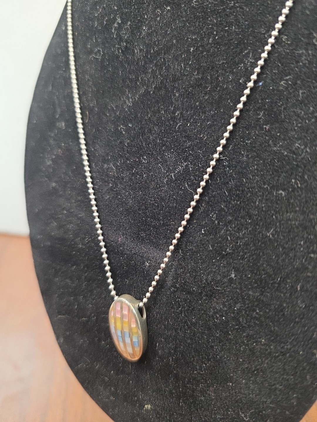 Sterling Silver Colorful MOP Mosaic Inlay Oval Pendant – 7.2g 260413-3