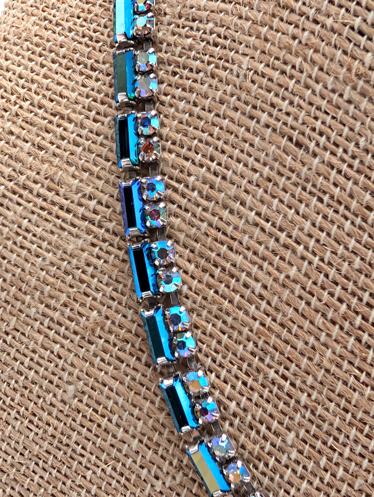 Vintage Vendome Blue and Aurora Borealis Glass Stones 16 1/2 Inch Necklace