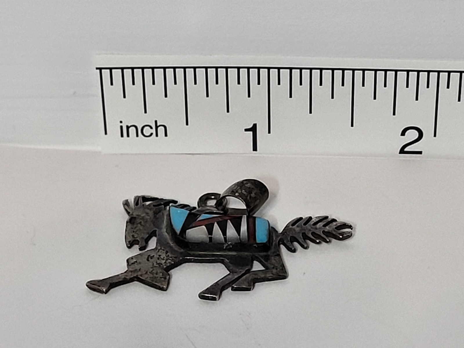 Vintage Larry Sandoval Sterling Silver Horse Pendant Inlay Turquoise Coral
