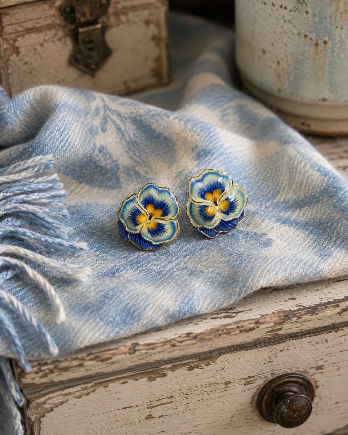 Vintage Sterling Silver Enamel Pansy Earrings – One of a Kind