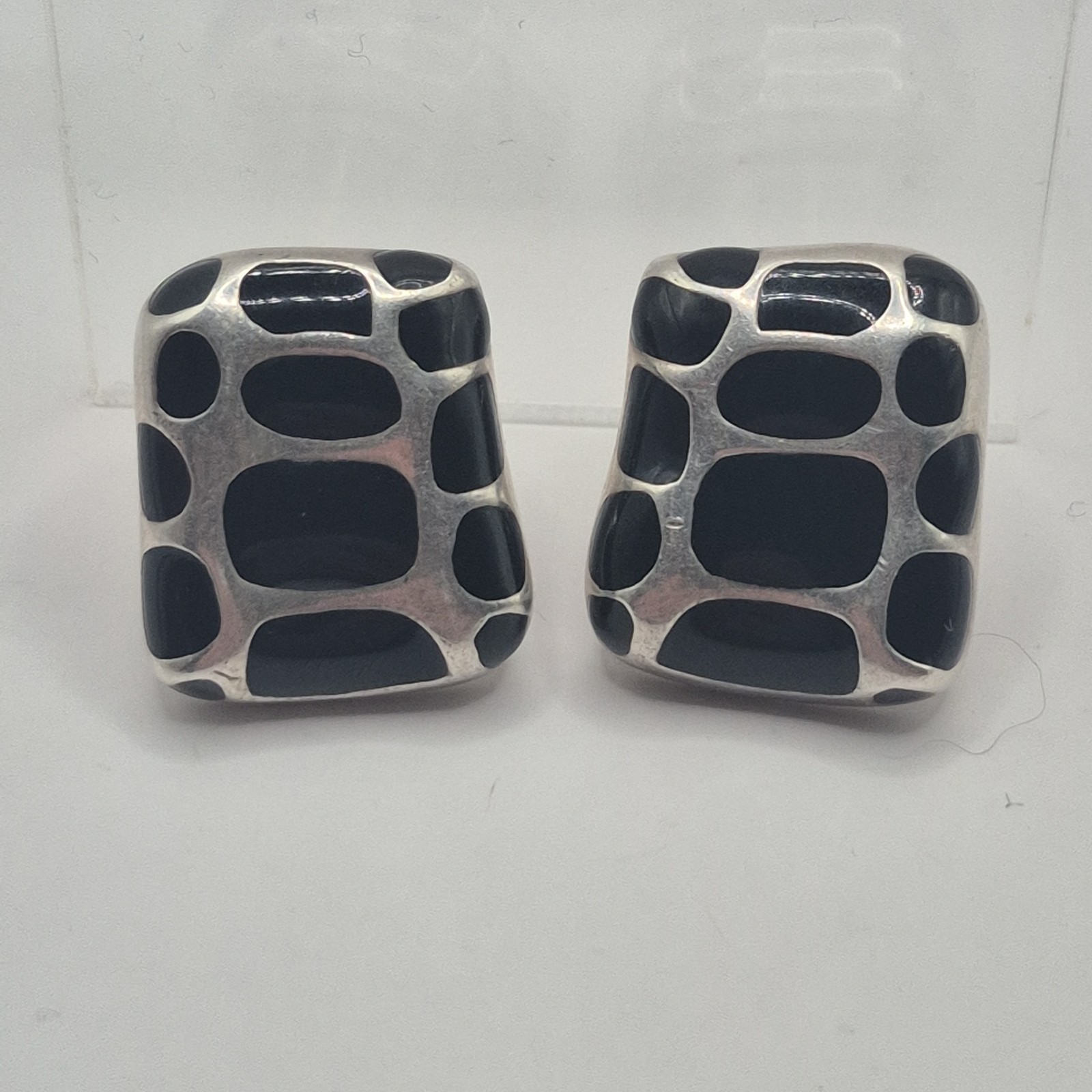 Angela Cummings AC Studios Sterling Silver 14k Post Black Enamel Omega Earrings