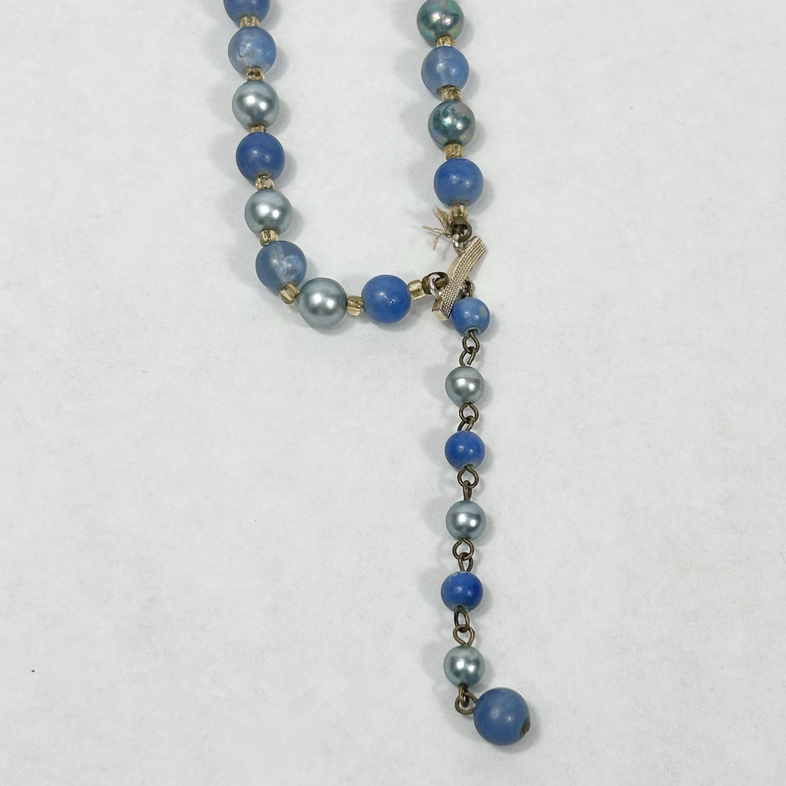 Vintage JAPAN Double Strand Blue Bead Necklace 17.5” Faux Pearl Acrylic Glass