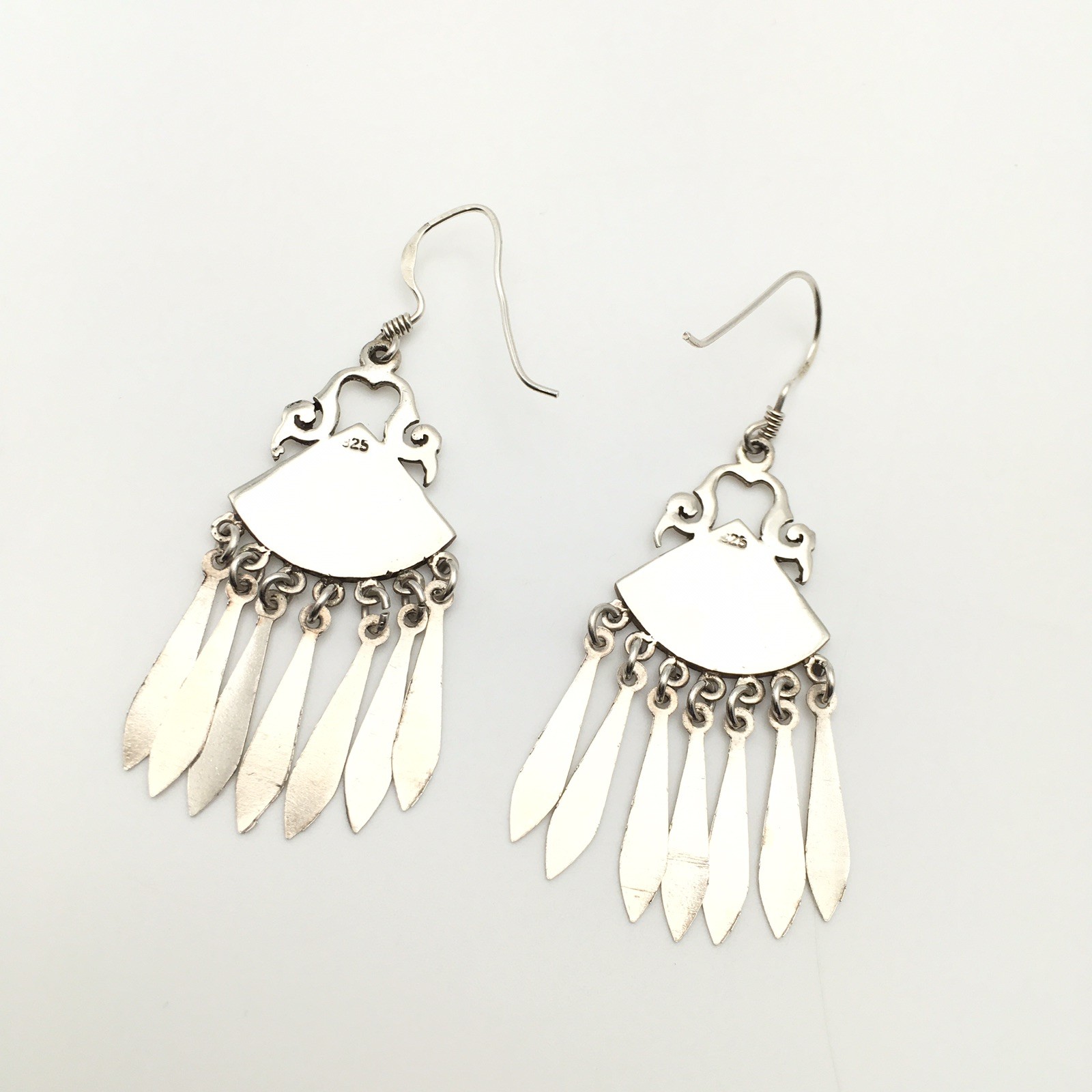 Vtg Sterling Silver Southwestern Black Inlay Dangle Earrings Marked 925 6.7g #41