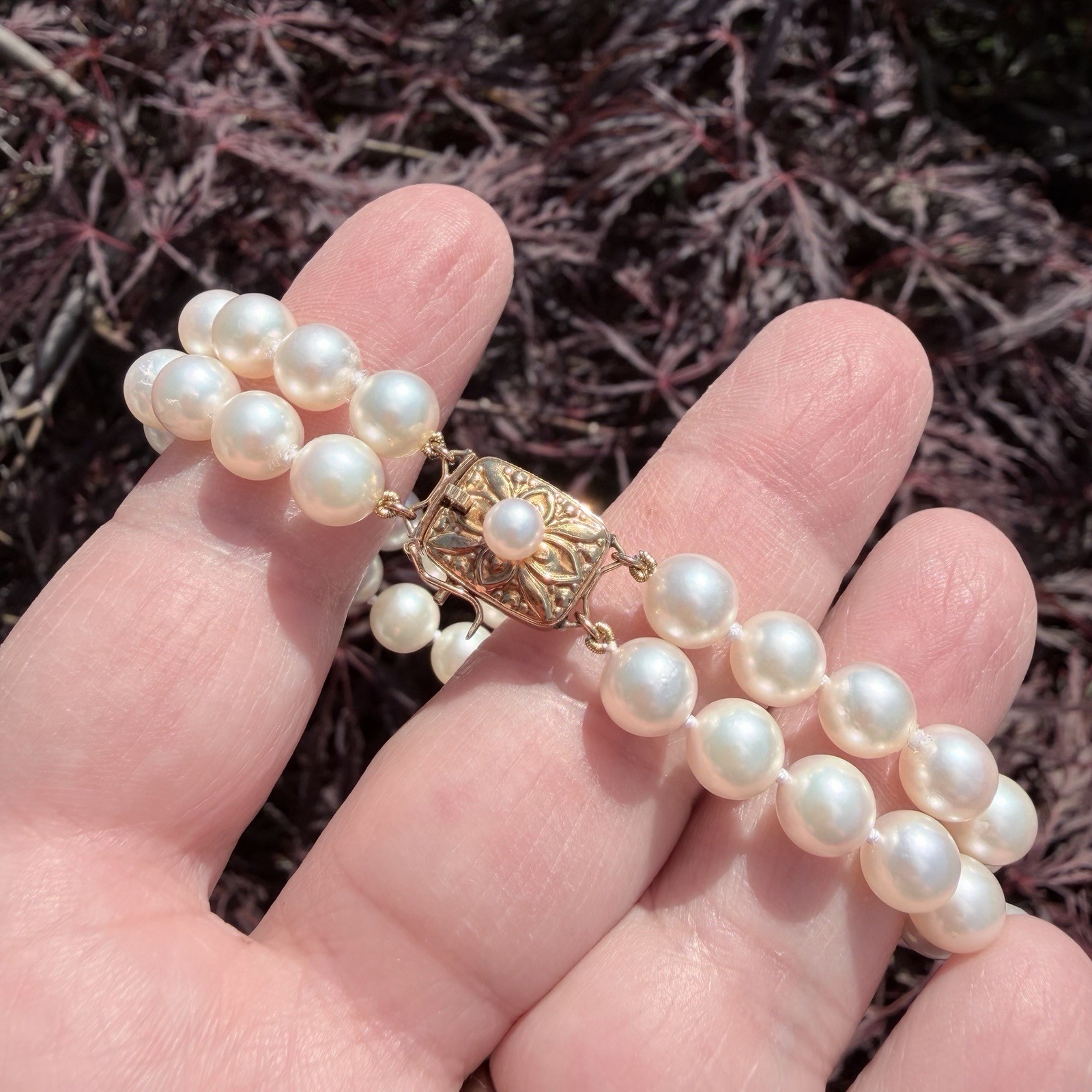 VTG Mikimoto 18K Gold Double Strand Akoya Pearl Bracelet Excellent Condition