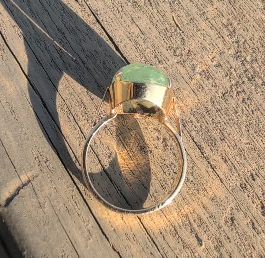 Beautiful 14 K Vintage Ring With Large Green Beryl SIze 6.75-7