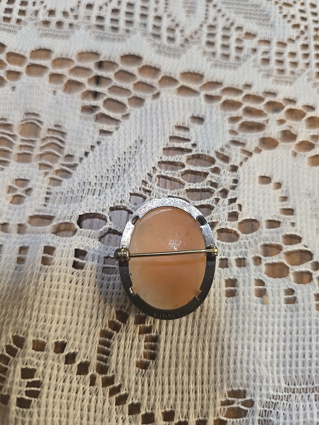 Antique VTG Sterling Silver 925 Carved Cameo Brooch Pin 1″
