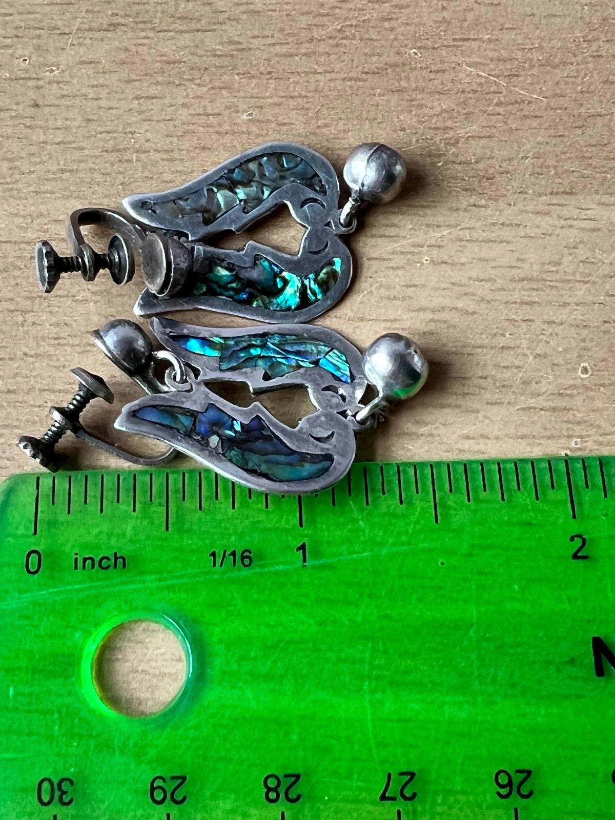 VINTAGE TAXCO MEXICO TULIP DESIGN ABALONE SCREW BACK EARRINGS 925 STERLING SLVER