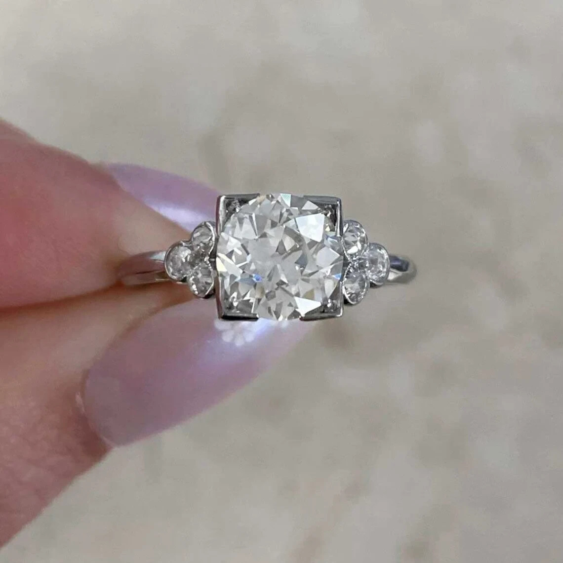 1.5Ct Antique Style Old European Cut Lab-Created Diamond Handcrafted Silver Ring