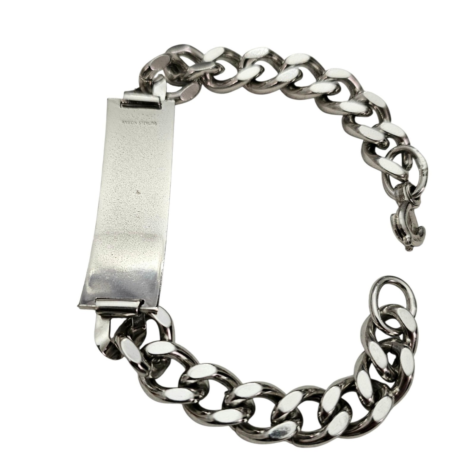 Sterling Silver Anson Cuban Chain Bracelet Sister Clasp, 8 Inches Signed