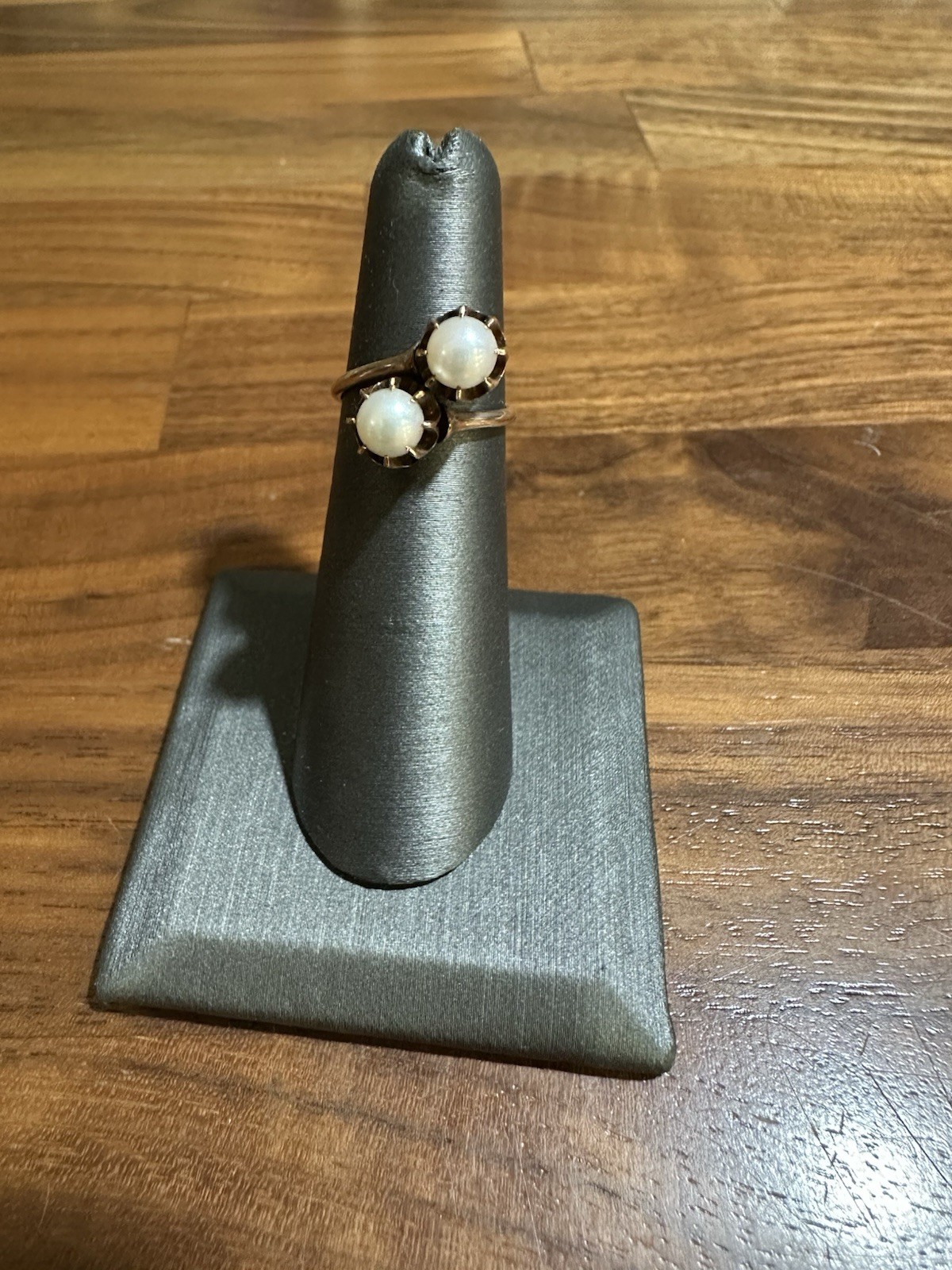 VTG 14k Rose Gold Claw Set Double 5MM Pearl Ring Sz 4.75 3 Grams
