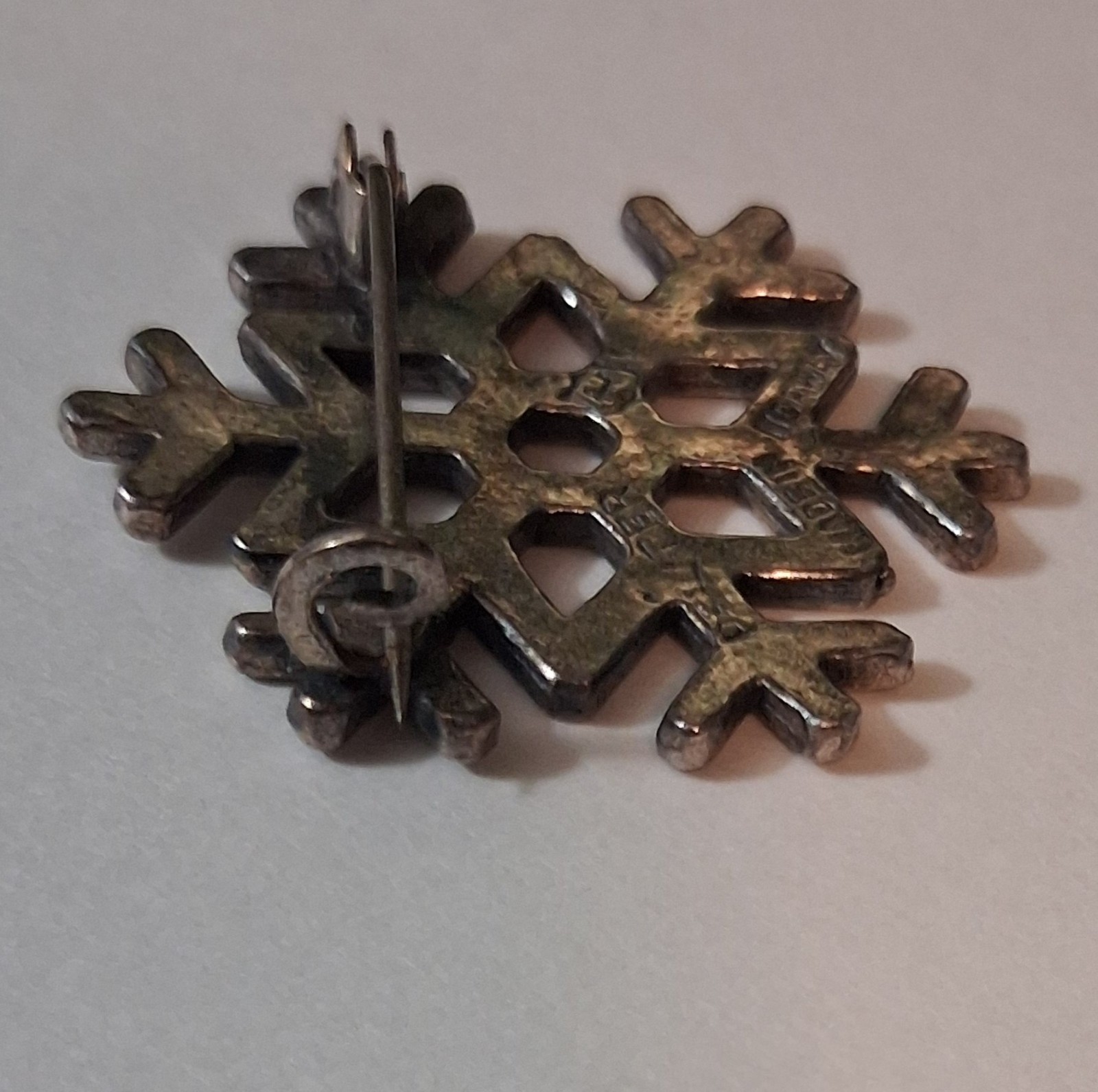 Vintage Norway Snowflake Pewter Brooch Signed 1 1/2 inch