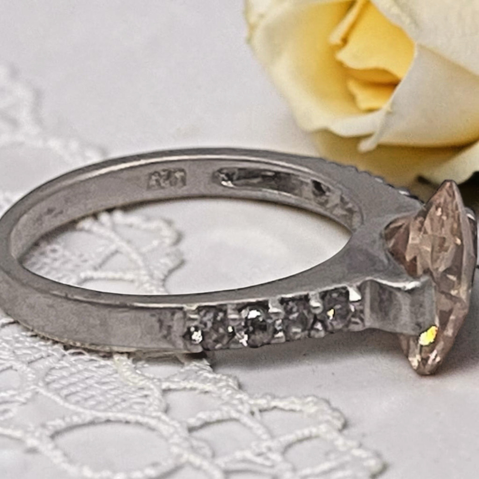 Pale Yellow Citrine CZ w/ Accents 925 Sterling Silver Cocktail Ring, size 8.25